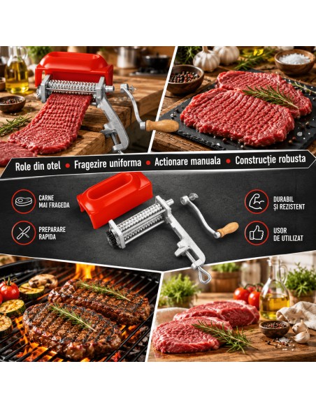 Masina de fragezit carne, Kraft&Dele, fonta galvanizata, role cu tepi, KD4193 Masina de fragezit carne, Kraft&Dele, fonta galvanizata, role cu tepi, KD4193