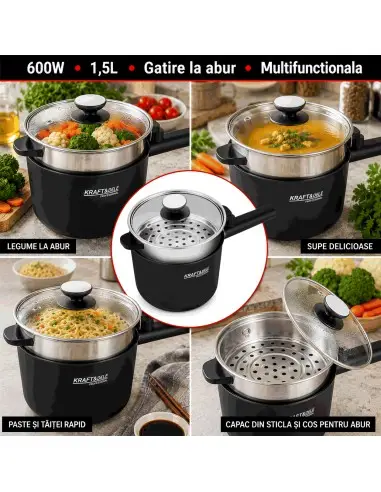 Oala electrica 1.5L, Kraft&Dele, 600W, 2 trepte de putere, KD4169 Oala electrica 1.5L, Kraft&Dele, 600W, 2 trepte de putere, KD4169