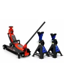 Pachet cric hidraulic 2,5T profil redus + 2 capre auto 3T, 285-425 mm