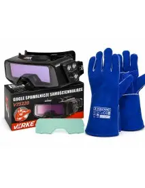 Pachet protectie sudura, Verke, ochelari auto-intunecare+manusi piele, TOP75220VULCANO