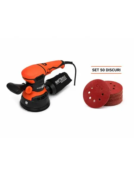 Pachet slefuire, Kraft&Dele, slefuitor excentric 1200W, 125 mm+50 discuri abrazive P80, TOP166111809