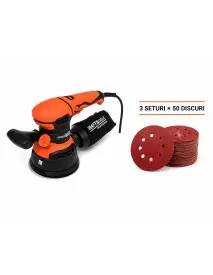 Kit complet slefuire, Kraft&Dele, slefuitor excentric 1200W, 125 mm+150 discuri abrazive, TOP16613 P36, P80, P100,