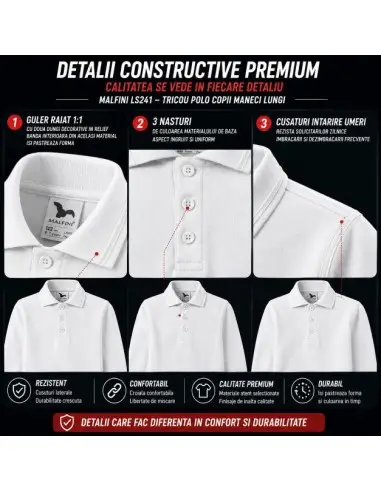 Tricou polo copii maneci lungi, pique... Tricou polo copii maneci lungi, pique...