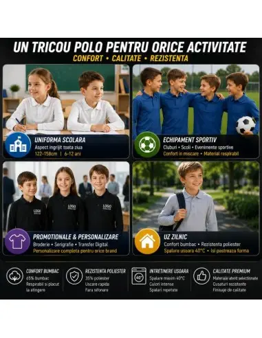 Tricou polo copii maneci lungi, pique... Tricou polo copii maneci lungi, pique...