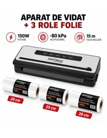 Aparat de vidat alimente 150W, -80kPa, 32cm, DRY MOIST, 3 role folie 15m, Kraft&Dele TOP42303