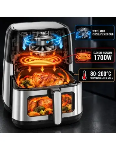 Friteuza cu aer cald 9 litri, 1700W,... Friteuza cu aer cald 9 litri, 1700W,...