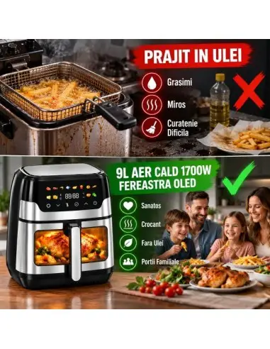 Friteuza cu aer cald 9 litri, 1700W,... Friteuza cu aer cald 9 litri, 1700W,...
