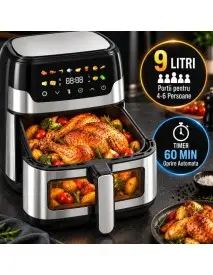 Friteuza cu aer cald 9 litri, 1700W, fereastra vizualizare, panou OLED, 80-200°C, timer 60min, Bass Polska