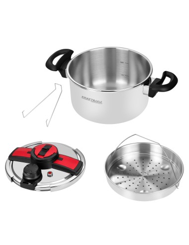 Oala sub presiune 22 cm, Kraft&Dele, 6L, inox, inductie, KD4298 Oala sub presiune 22 cm, Kraft&Dele, 6L, inox, inductie, KD4298