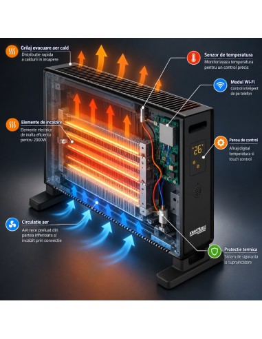 Convector electric, Kraft&Dele, 2000W, Wi-Fi, telecomanda, 15-35C, KD6521 Convector electric, Kraft&Dele, 2000W, Wi-Fi, telecomanda, 15-35C, KD6521