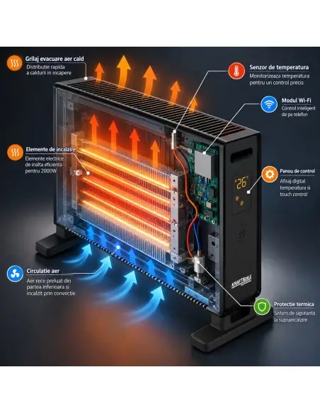 Convector electric, Kraft&Dele, 2000W, Wi-Fi, telecomanda, 15-35C, KD6521 Convector electric, Kraft&Dele, 2000W, Wi-Fi, telecomanda, 15-35C, KD6521