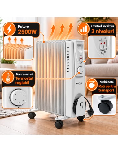 Radiator electric cu ulei, Kraft&Dele, 2500W, 3 trepte incalzire, KD6511 Radiator electric cu ulei, Kraft&Dele, 2500W, 3 trepte incalzire, KD6511