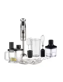 Blender de mana, Bass Polska, 800W/1200W, cu robot de bucatarie, tocator si accesorii, argintiu-negru