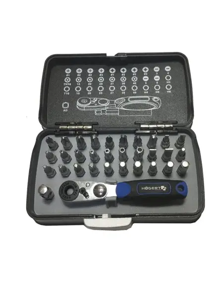 Set biti, Hogert, 1/4", cu antrenor cu clichet, 33 piese