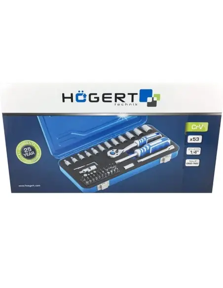 Trusa chei tubulare si biti, Hogert, 1/4", 53 piese Trusa chei tubulare si biti, Hogert, 1/4", 53 piese