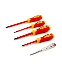 Set surubelnite electrician, Hogert, 1000 V, cu tester tensiune, 5 piese