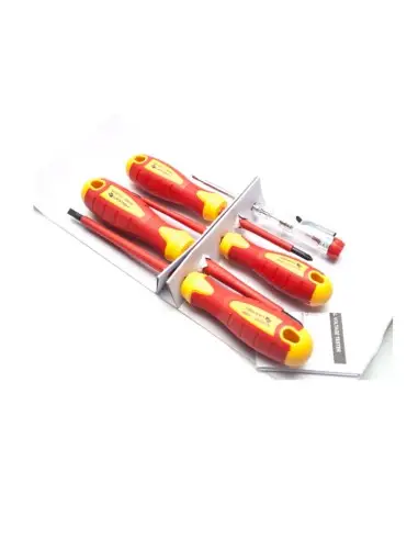 Set surubelnite electrician, Hogert, 1000 V, cu tester tensiune, 5 piese Set surubelnite electrician, Hogert, 1000 V, cu tester tensiune, 5 piese