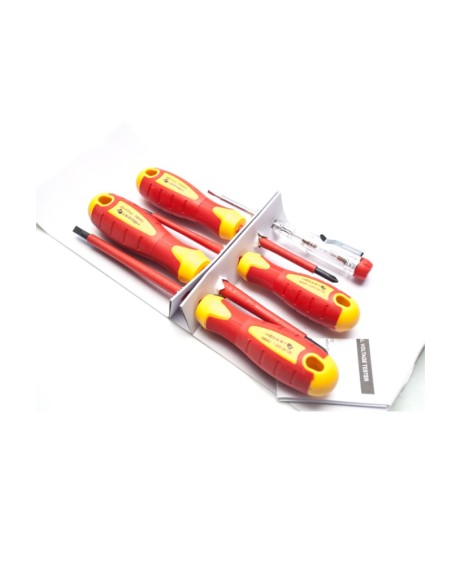 Set surubelnite electrician, Hogert, 1000 V, cu tester tensiune, 5 piese Set surubelnite electrician, Hogert, 1000 V, cu tester tensiune, 5 piese