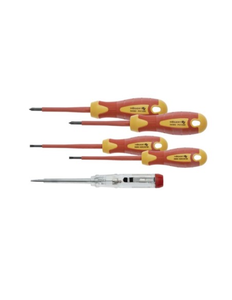 Set surubelnite electrician, Hogert, 1000 V, cu tester tensiune, 5 piese Set surubelnite electrician, Hogert, 1000 V, cu tester tensiune, 5 piese