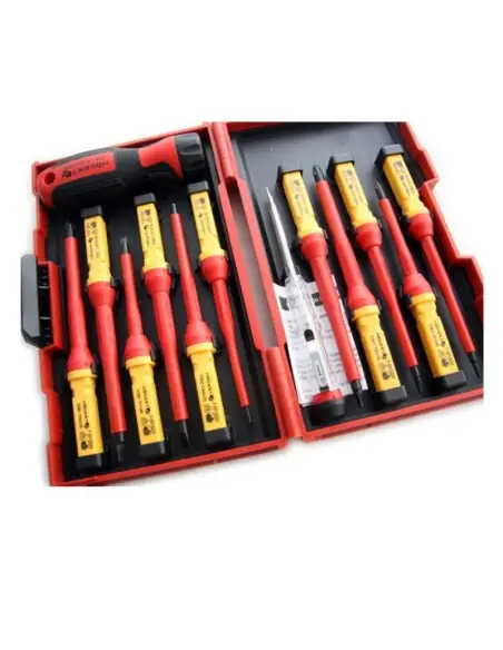 Set surubelnite electrician, Hogert, 1000 V, cu tester tensiune, 13 piese