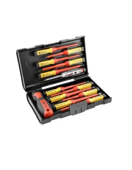 Set surubelnite electrician, Hogert, 1000 V, cu tester tensiune, 13 piese