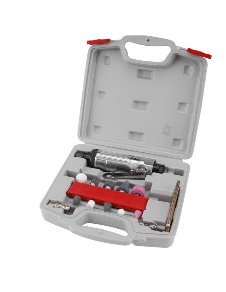 Set polizor drept, pneumatic, biax, Extol Premium, cu accesorii abrazive, 16 piese, 113l/min, 22000/min RPM.
