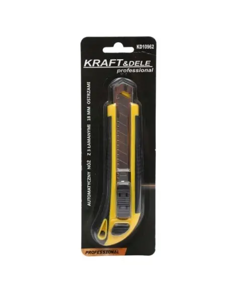 Set 1 cutter si 3 lame de rezerva, Kraft&Dele, 18 mm din otel carbon si corp din plastic Set 1 cutter si 3 lame de rezerva, Kraft&Dele, 18 mm din otel carbon si corp din plastic