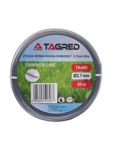 Fir motocoasa/ trimmer, Tagred, patrat, 2.7 mm x 50 m, insertie otel, gri Fir motocoasa/ trimmer, Tagred, patrat, 2.7 mm x 50 m, insertie otel, gri
