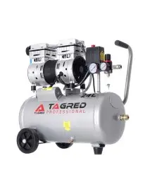 Compresor aer, fara ulei, Tagred, cu 2 pistoane, rezervor 24 litri, putere maxima motor 750 W, presiune maxima 10 bari.