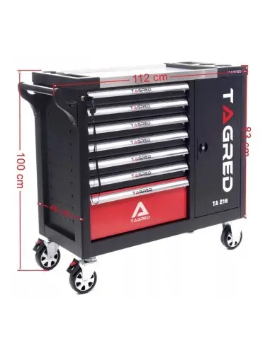 Dulap metalic echipat cu scule, profesional, Tagred, mobil, cu 7 sertare si 306 piese.