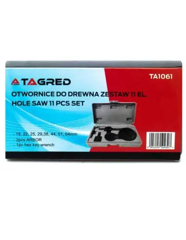 Set carote, Tagred, lemn, 19-64 mm, adaptor si cheie incluse, 11 piese Set carote, Tagred, lemn, 19-64 mm, adaptor si cheie incluse, 11 piese