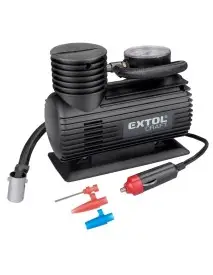 Mini compresor aer auto, Extol, 12 V, 250 PSI / 17 bar, cu 3 tipuri de terminale.