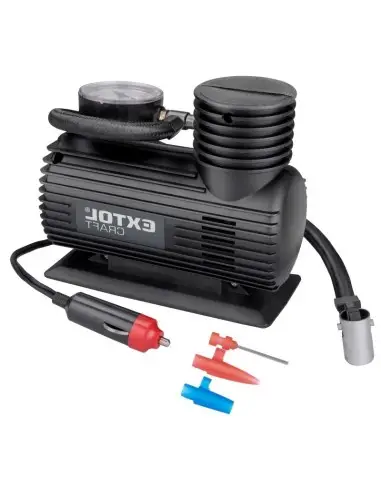 Mini compresor aer auto, Extol, 12 V, 250 PSI / 17 bar, cu 3 tipuri de terminale.