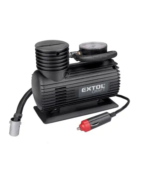 Mini compresor aer auto, Extol, 12 V, 250 PSI / 17 bar, cu 3 tipuri de terminale.