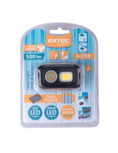 Lanterna frontala, Extol, Dual Power, Li-ion sau AAA, cu senzor IR, LED