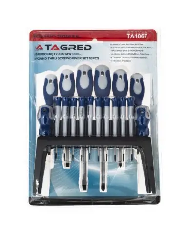 Set 18 surubelnite cu varf plat, Phillips si TORX, fabricate din otel Cr-V.