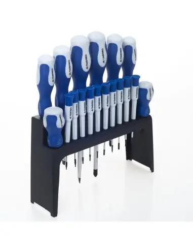 Set 18 surubelnite cu varf plat, Phillips si TORX, fabricate din otel Cr-V.