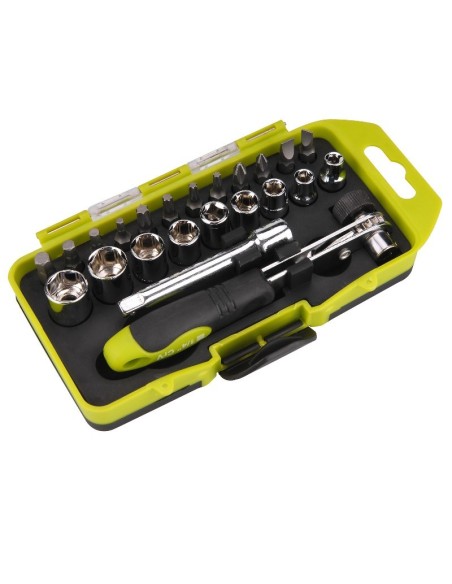 Trusa surubelnita cu clichet si biti, 23 buc, Extol, 1/4", 5-6mm, CrV