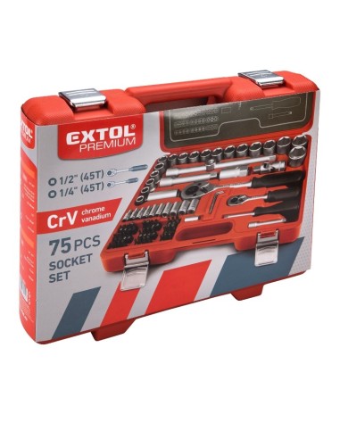Trusa scule, Extol, chei, biti, surubelnite cu clichet 1/4 ", 1/2", 75 piese