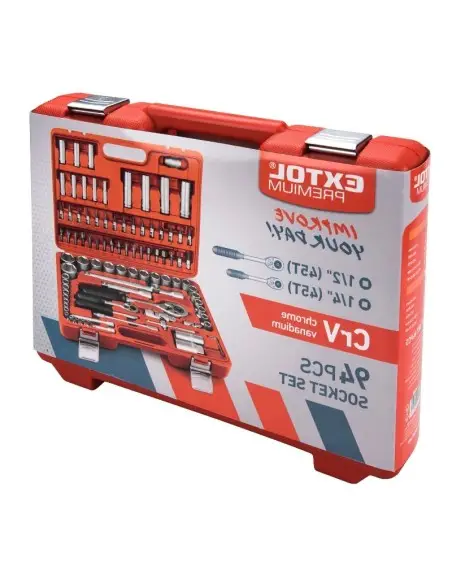 Trusa chei tubulare si biti, Extol, 4 - 32 mm, 1/4", 1/2", Cr-V, 94 piese