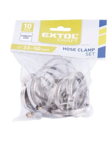 Set 10 coliere pentru furtun, Extol, inox, 32 - 50 mm Set 10 coliere pentru furtun, Extol, inox, 32 - 50 mm