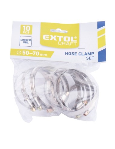 Set 10 coliere pentru furtun, Extol, inox, 50 - 70 mm Set 10 coliere pentru furtun, Extol, inox, 50 - 70 mm