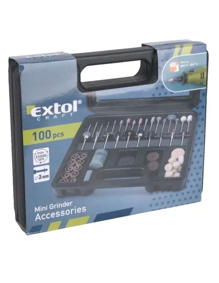 Set de 100 accesorii pentru polizor drept, Extol, 3,2 ax 3,2 mm Set de 100 accesorii pentru polizor drept, Extol, 3,2 ax 3,2 mm