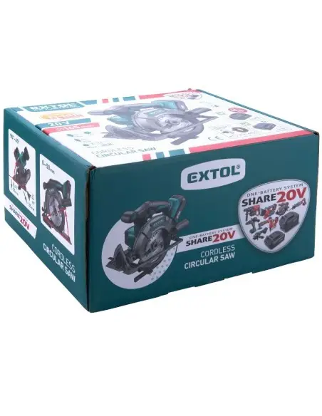 Fierastrau circular fara fir Extol, cu baterie 20 V Li-ion, 2000 mAh