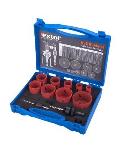 Set 9 carote universale, Extol, 9 diametre O 19-64 mm, HSS / Bi-metal