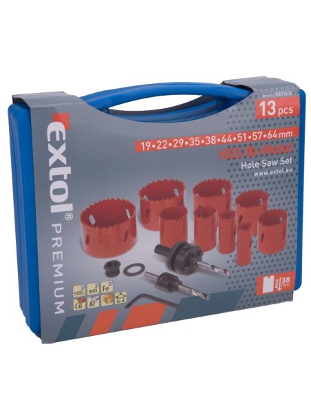 Set 9 carote universale, Extol, 9 diametre O 19-64 mm, HSS / Bi-metal