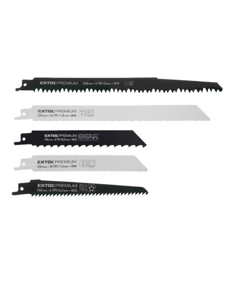 Set 5 lame ferastrau vertical, mix, Extol Premium, Bi-metal, HCS Set 5 lame ferastrau vertical, mix, Extol Premium, Bi-metal, HCS