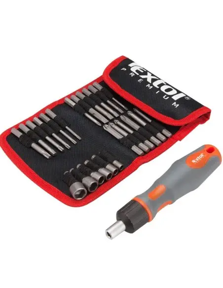 Set surubelnita cu clichet 1/4" si biti Extol, 3 - 65 mm, 25 piese Set surubelnita cu clichet 1/4" si biti Extol, 3 - 65 mm, 25 piese