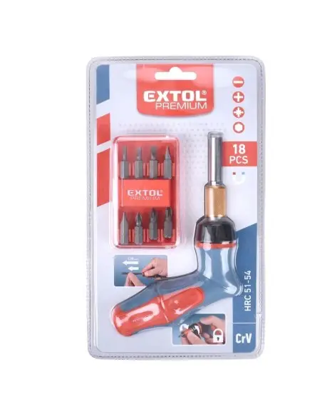 Set surubelnita cu biti, Extol Premium, 3 - 6 mm, 18 piese