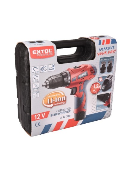 Bormasina, Extol Premium, fara fir, 12 V Li-ion, 1500 mAh